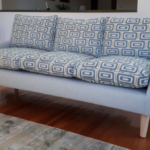 3 Seater Lounge reupholstered in Jigsaw Dew by Warwick Fabrics