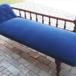 Chaise Lounge reupholstered in blue velour by Elliot Clark